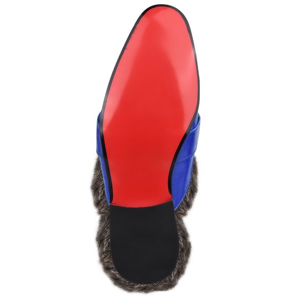 Mens Manmade Leather EEL Print Comfortable Fur Lining Slip On Party Mules